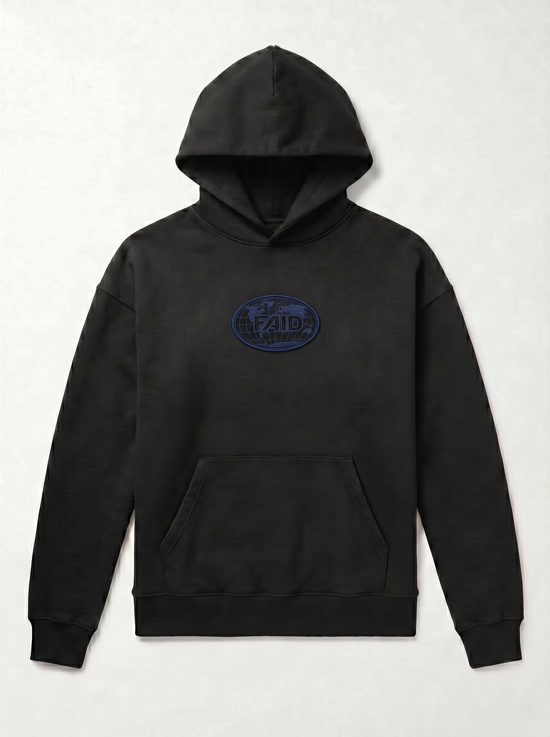 FAID heavyweight hoodie, black with navy logo