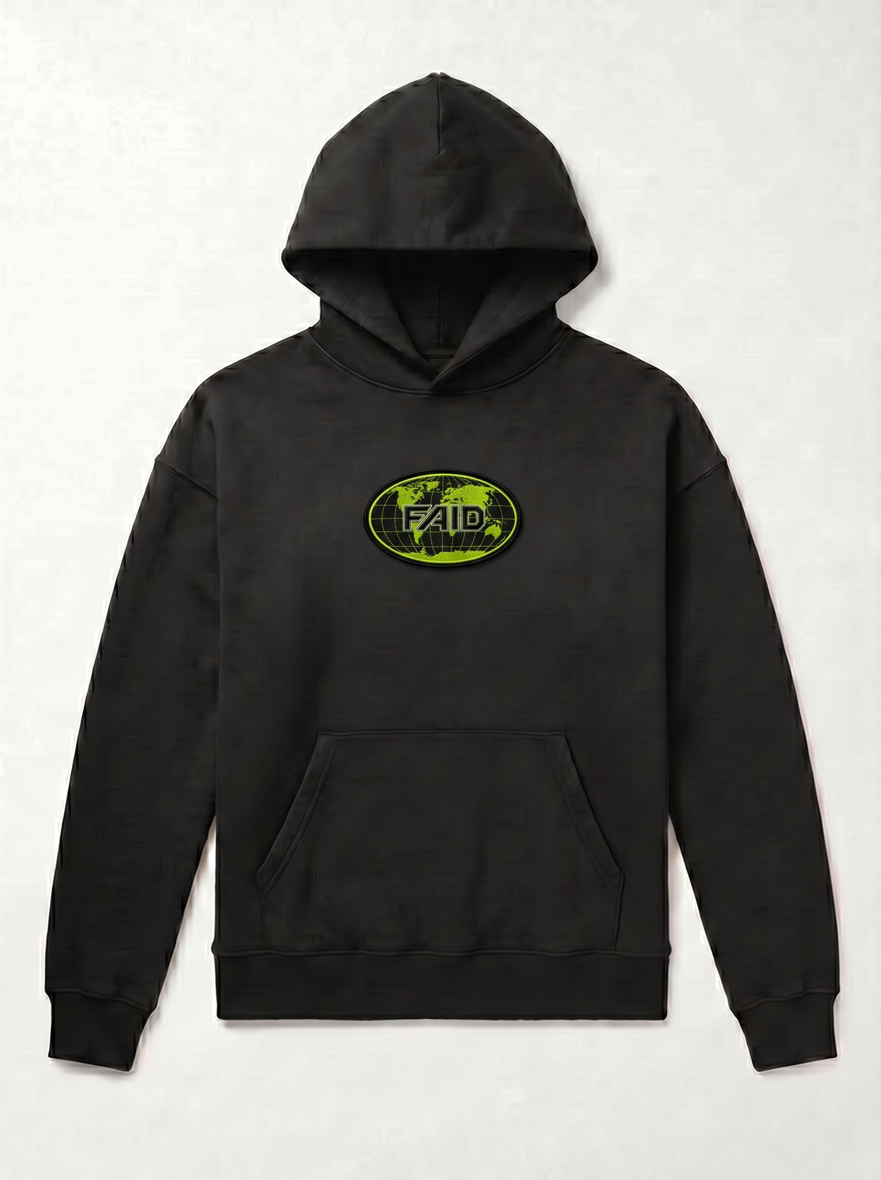 FAID heavyweight hoodie, black with neon logo