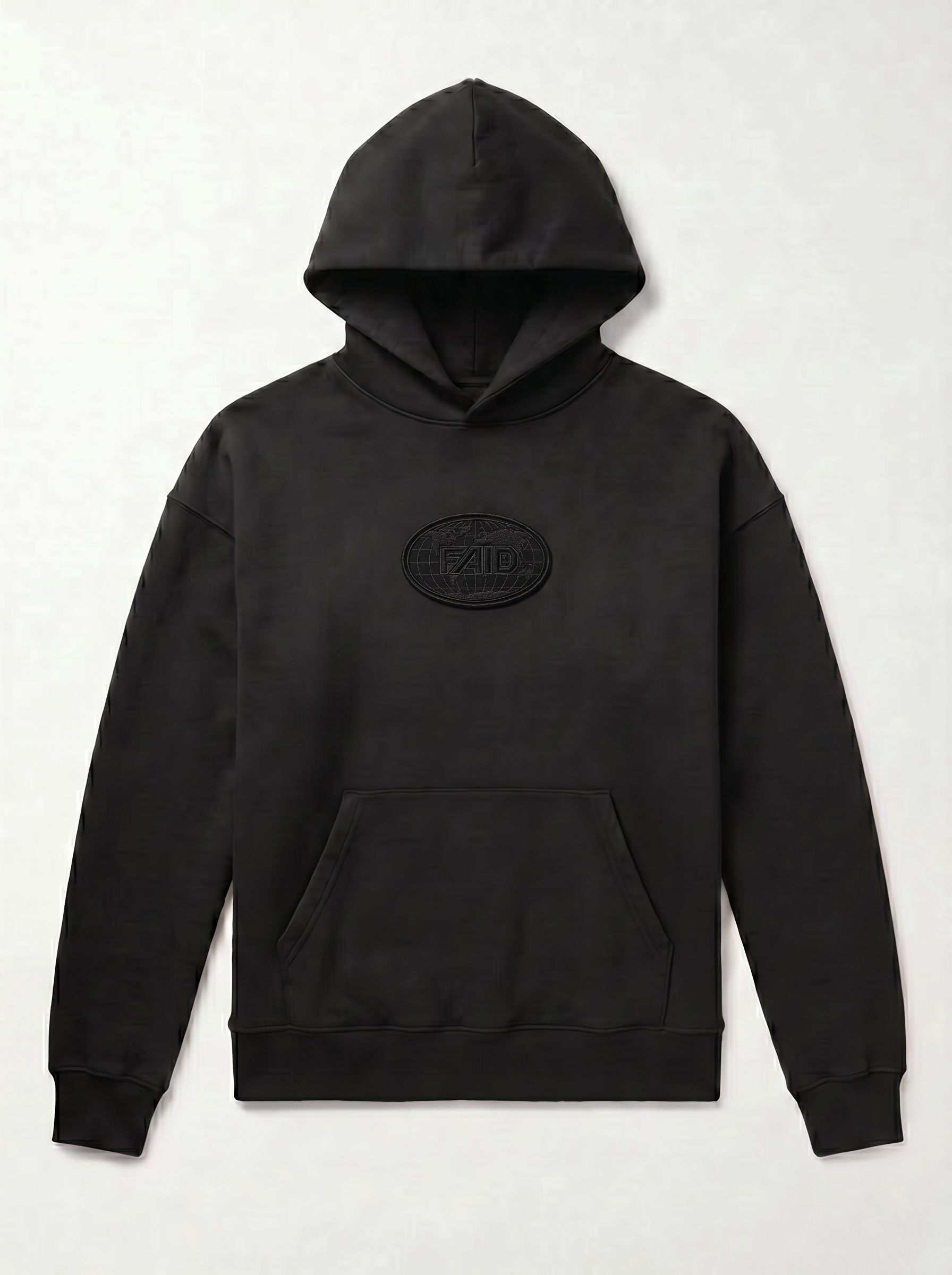 FAID heavyweight hoodie, fully tonal blacked out edition