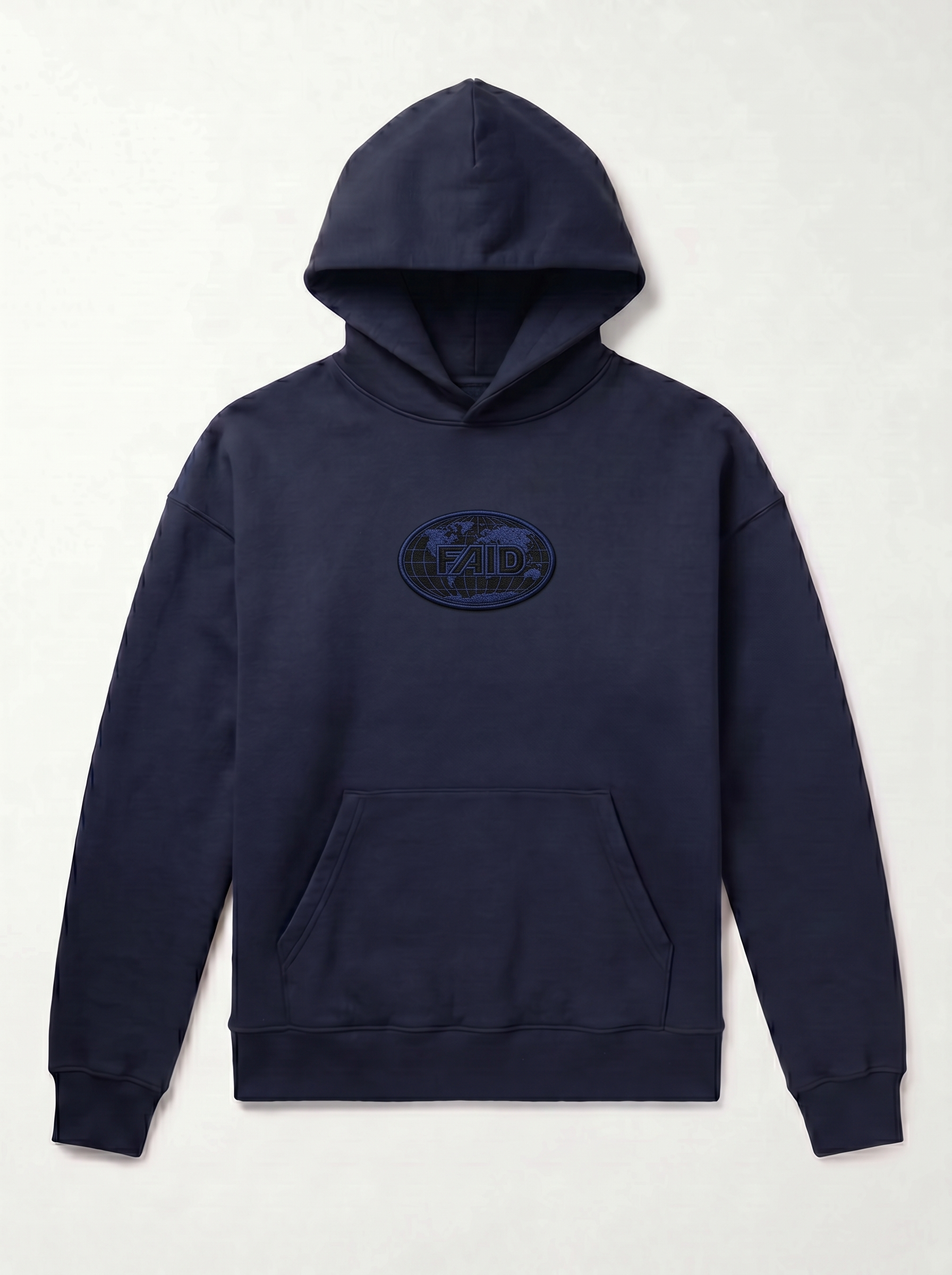 FAID heavyweight hoodie, navy with tonal navy logo