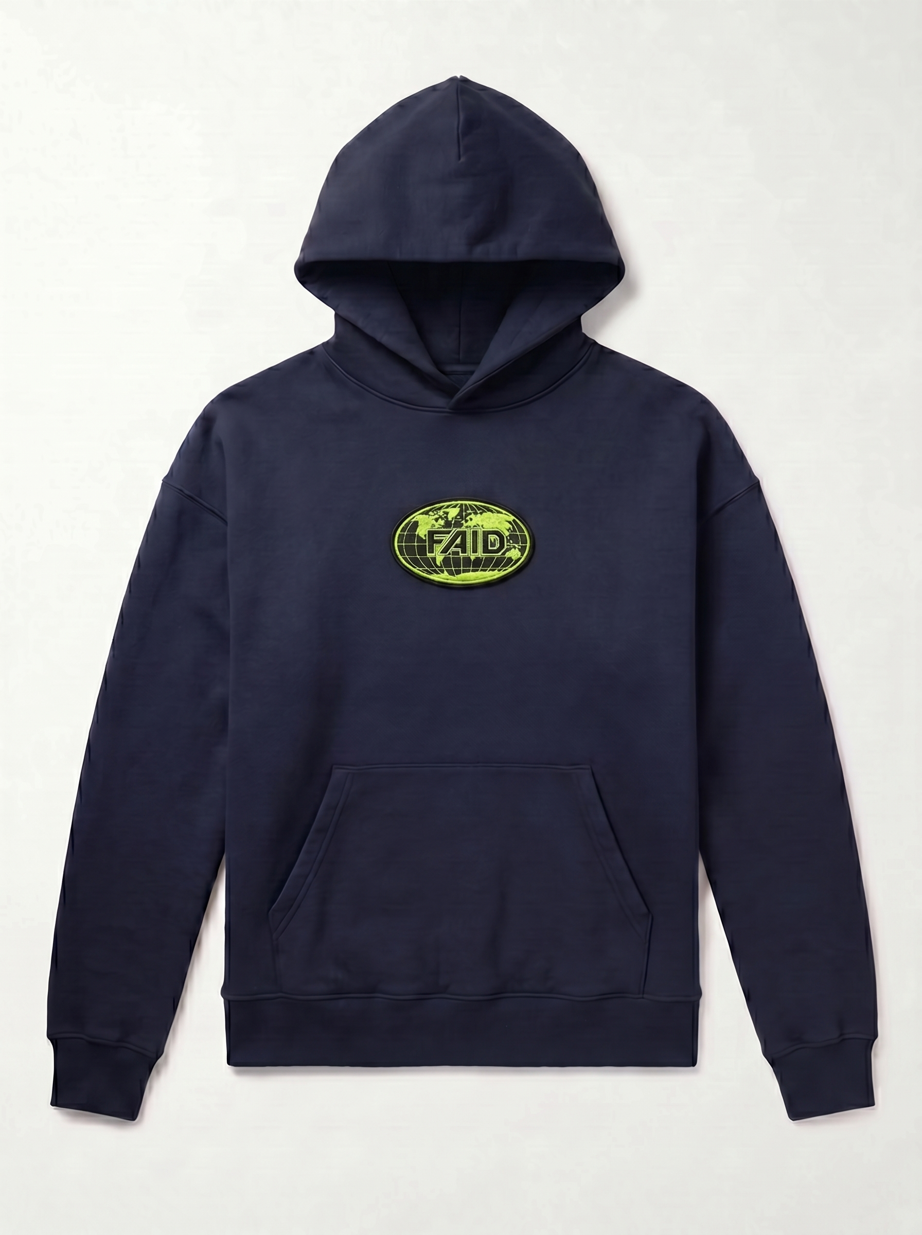 FAID heavyweight hoodie, navy with neon logo