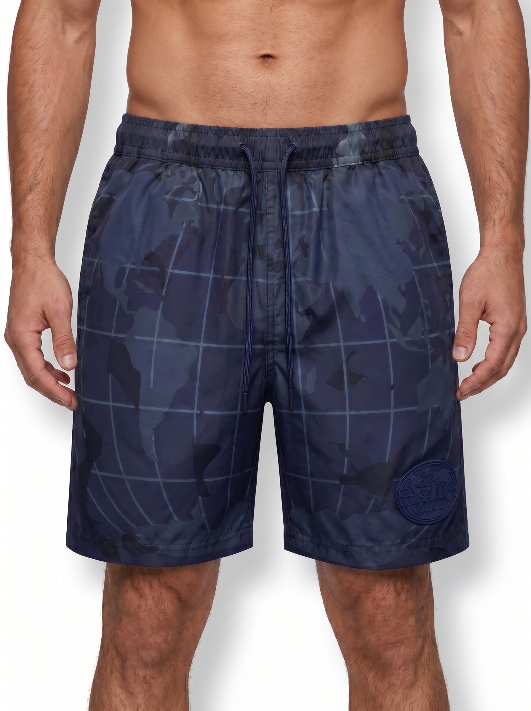 FAID Tailored Short in navy, on model